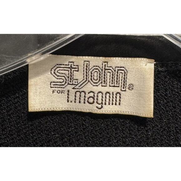 Vintage ST. JOHN Santana Knit Evening Top Women’s Black Satin Bow Retro Bling - Picture 8 of 11